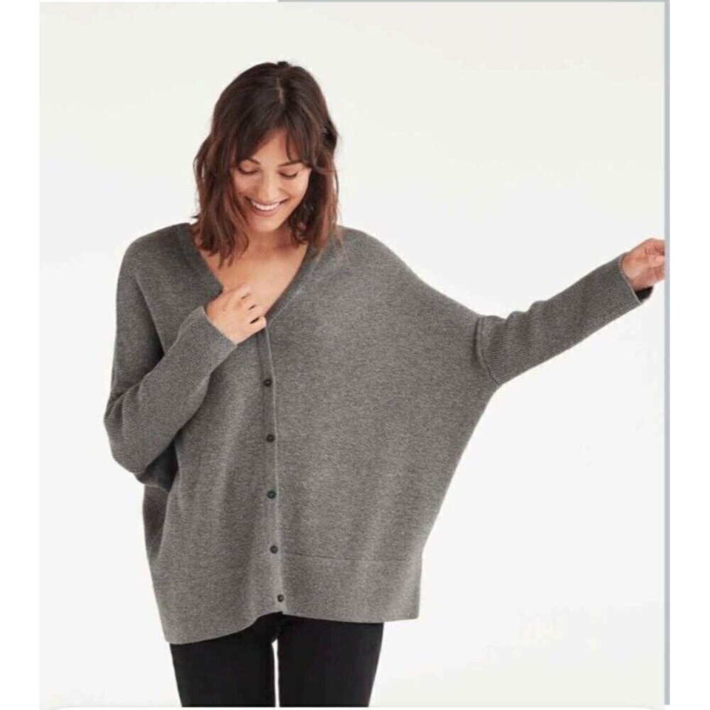VETTA V-Neck Oversized Capsule Knit Cardigan 2-Way Grey Coastal Cottagecore XS